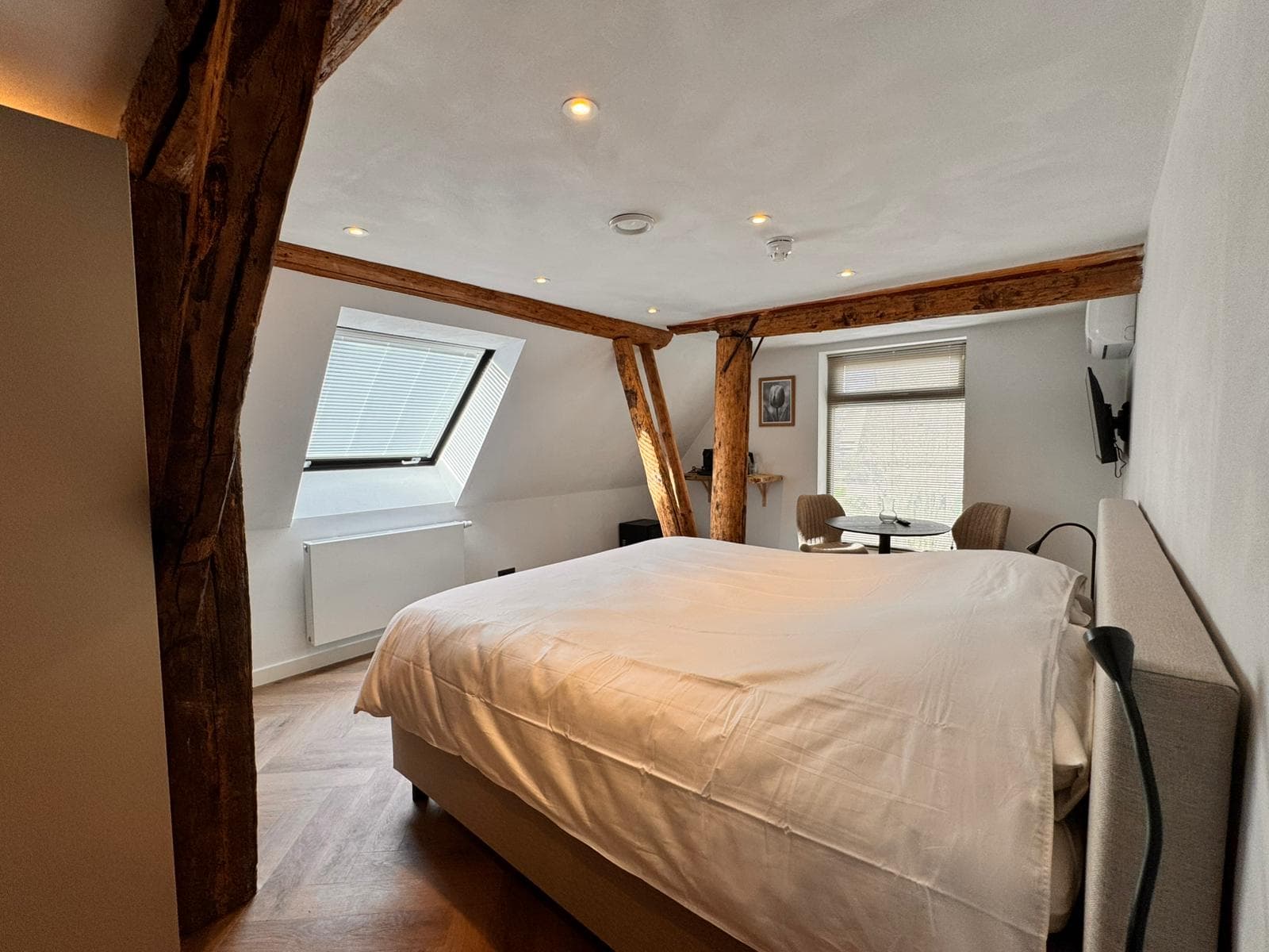 Zimmer Tulp — Kaffee- und Teezubehör, Flachbild-TV, WLAN, Klimaanlage und Heizung, eigenes Bad mit Regendusche, Waschbecken und WC, Kühlschrank und Föhn.